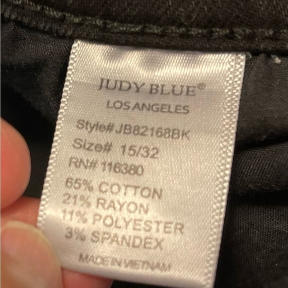 Judy Blue Leopard Patch Junior sz 15/32 Skinny Distressed Jeans Black Frayed Hem - Picture 10 of 10